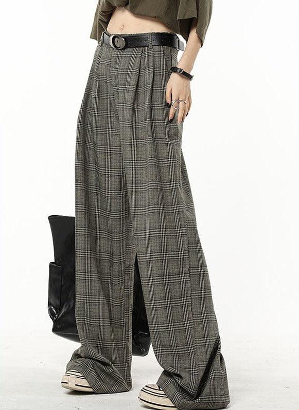 Pantalon à Carreaux en Coton Femme