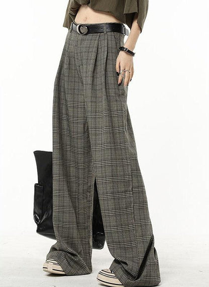 Pantalon à Carreaux en Coton Femme