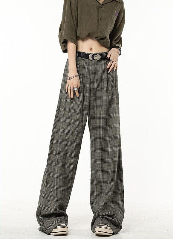 Pantalon à Carreaux en Coton Femme