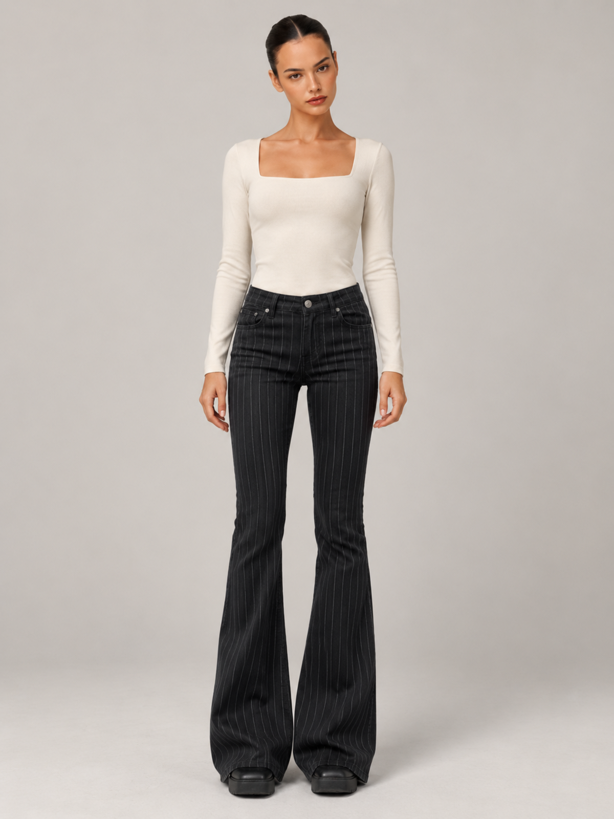 Pantalon Flare Noir Rayé Femme