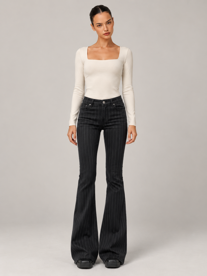 Pantalon Flare Noir Rayé Femme