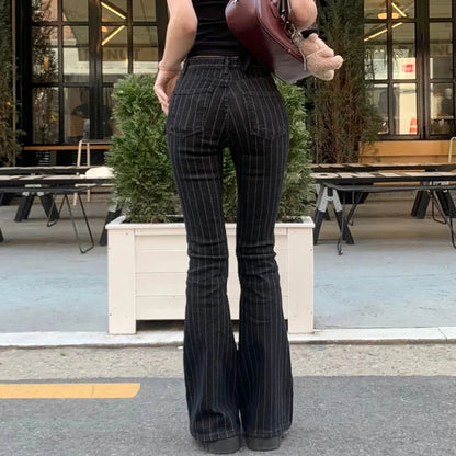 Pantalon Flare Noir Rayé Femme