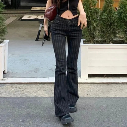 Pantalon Flare Noir Rayé Femme