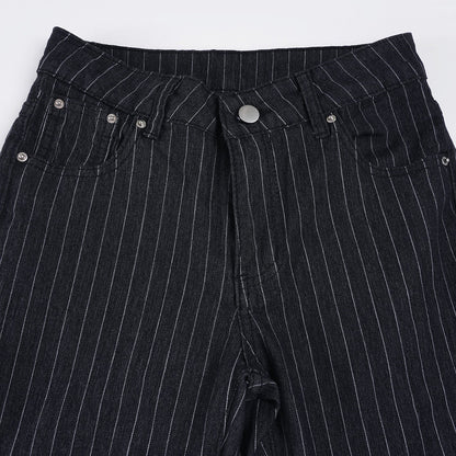 Pantalon Flare Noir Rayé Femme