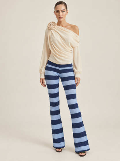 Pantalon Flare Rayé en Maille Femme