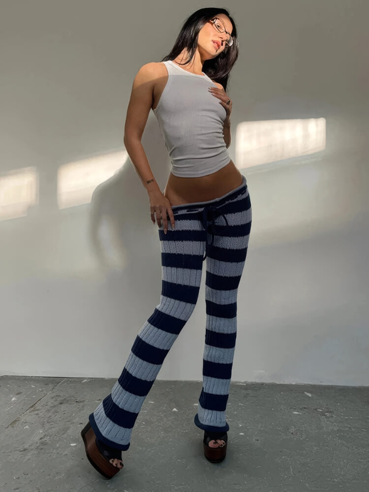 Pantalon Flare Rayé en Maille Femme