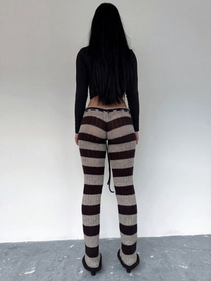 Pantalon Flare Rayé en Maille Femme