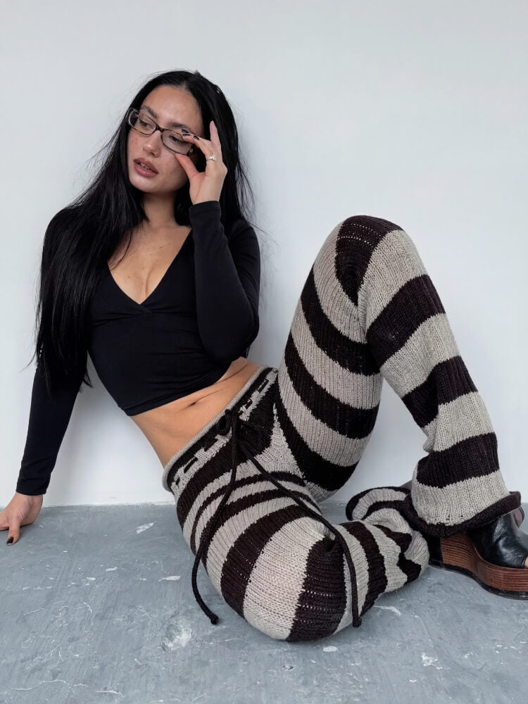 Pantalon Flare Rayé en Maille Femme