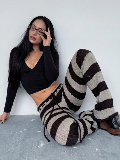 Pantalon Flare Rayé en Maille Femme