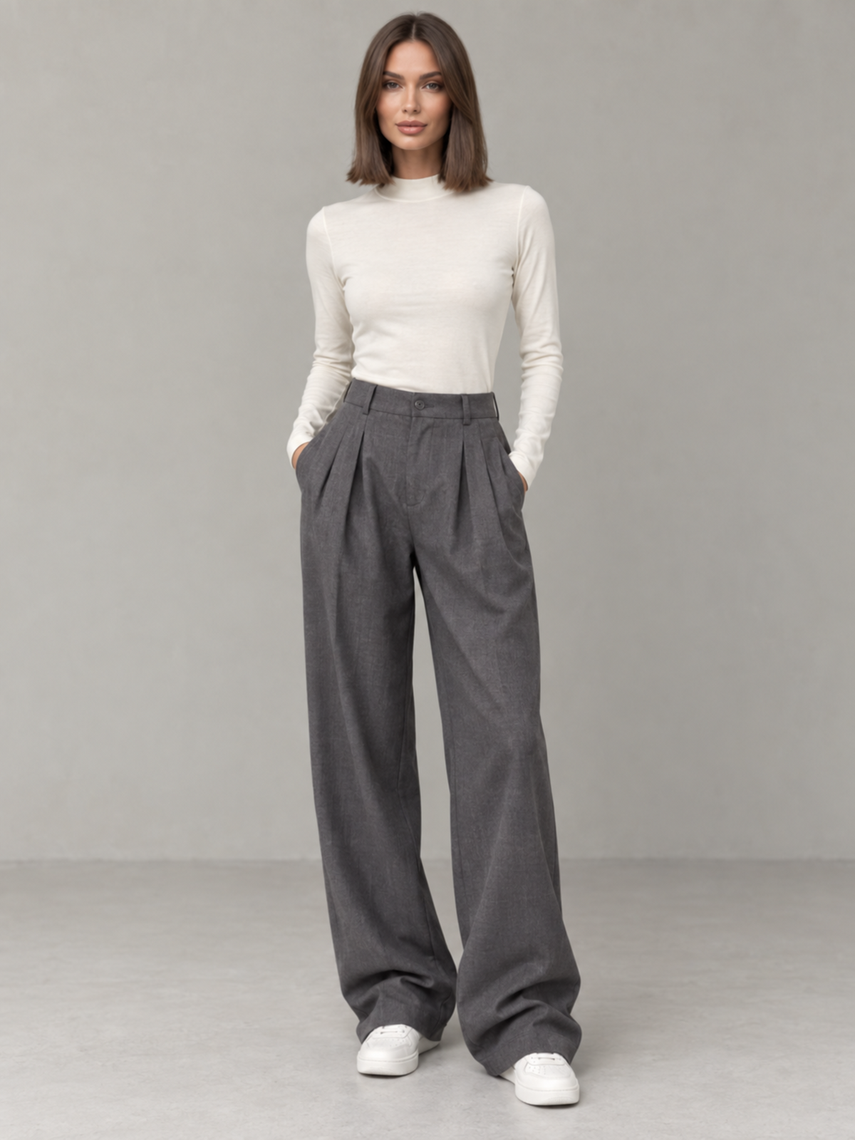 Pantalon Large à Boutons-Pression Femme
