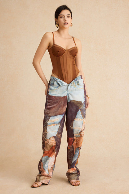 Pantalon Large Color Block Femme