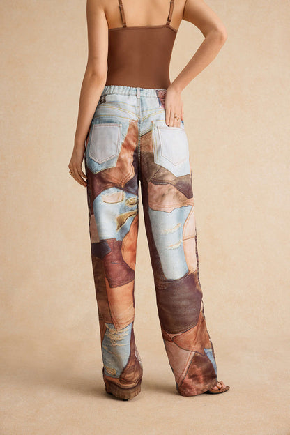 Pantalon Large Color Block Femme