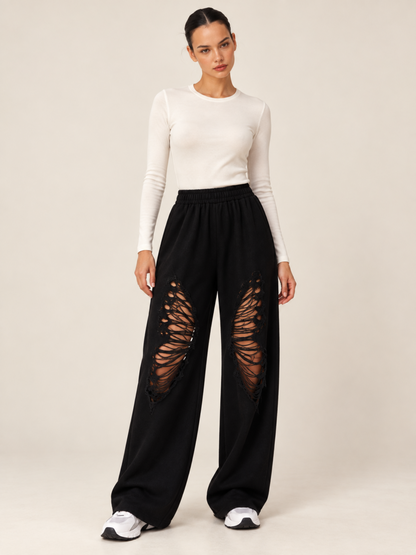 Pantalon Large à Découpes Papillon Femme