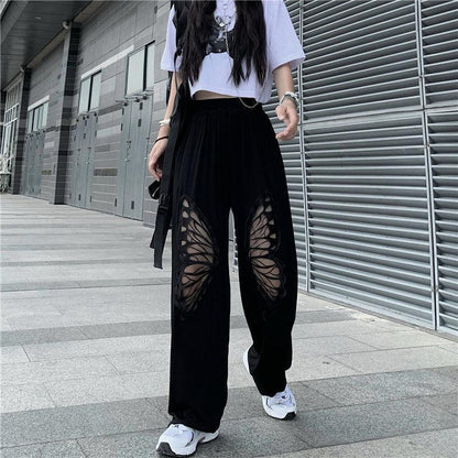 Pantalon Large à Découpes Papillon Femme