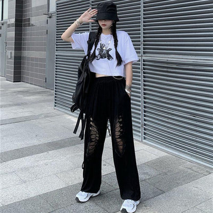 Pantalon Large à Découpes Papillon Femme