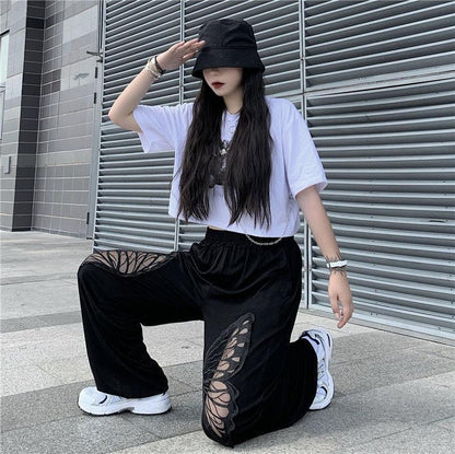 Pantalon Large à Découpes Papillon Femme