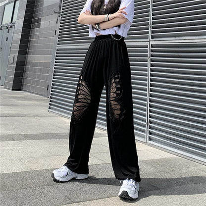 Pantalon Large à Découpes Papillon Femme