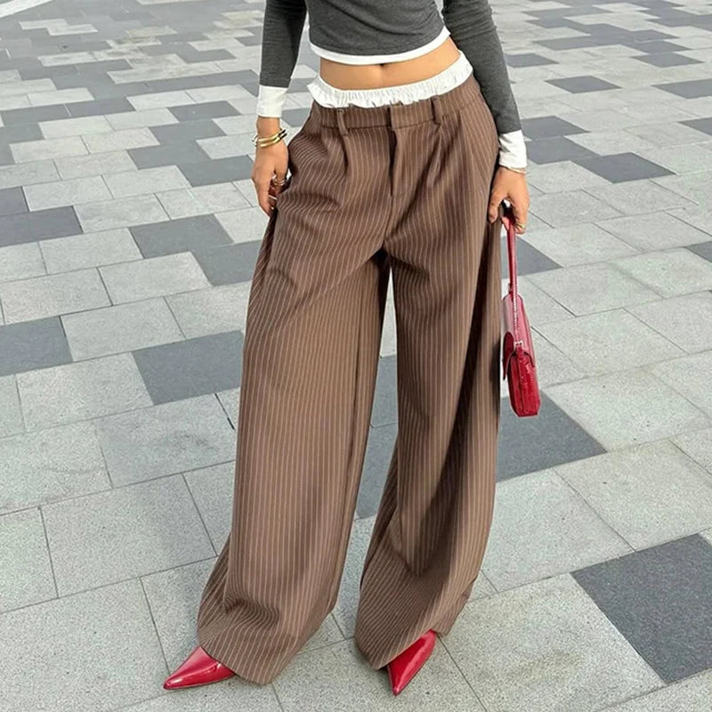 Pantalon Large à Fines Rayures Femme