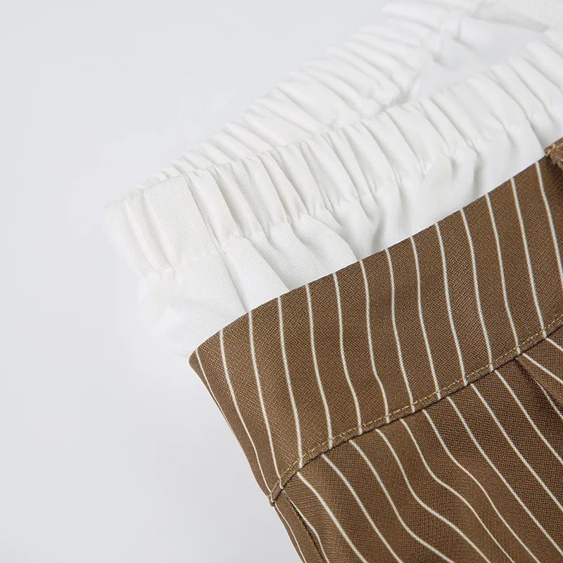 Pantalon Large à Fines Rayures Femme