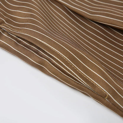 Pantalon Large à Fines Rayures Femme