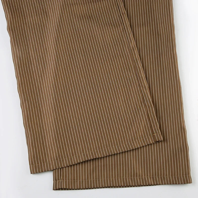 Pantalon Large à Fines Rayures Femme