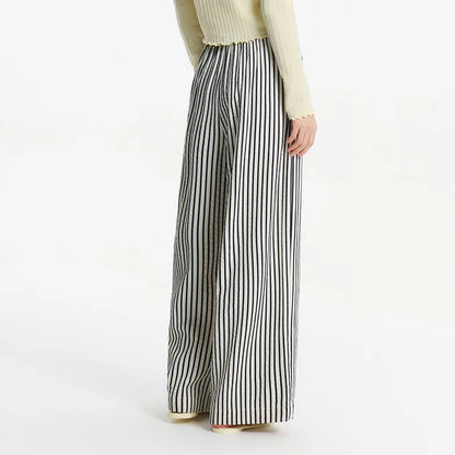 Pantalon Large Gris à Rayures Femme