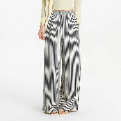 Pantalon Large Gris à Rayures Femme