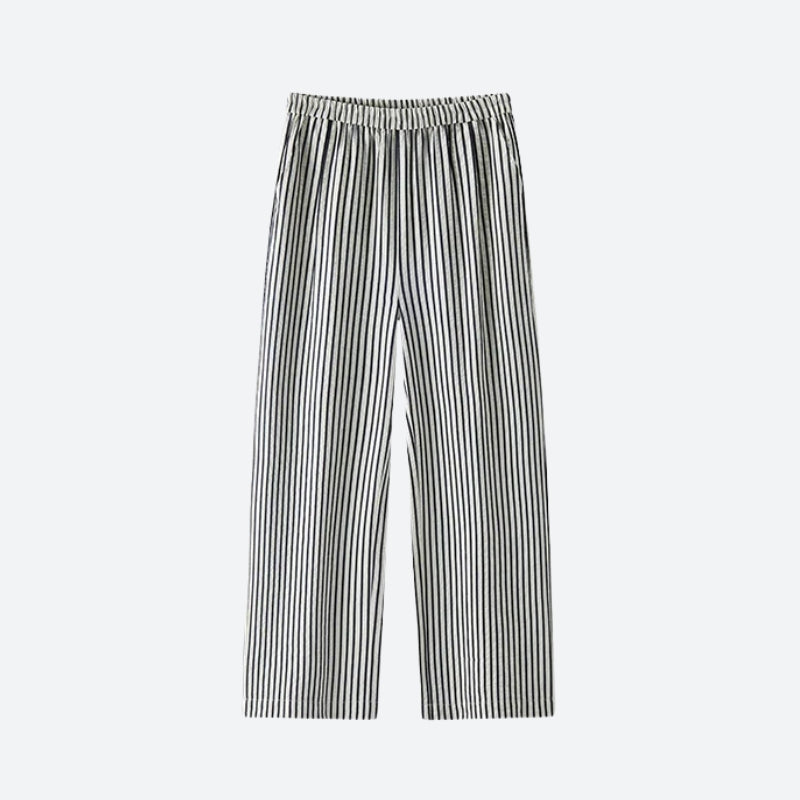 Pantalon Large Gris à Rayures Femme