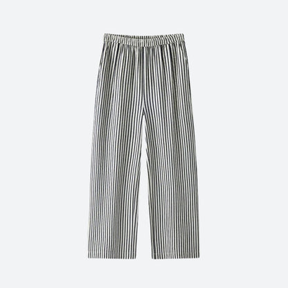 Pantalon Large Gris à Rayures Femme