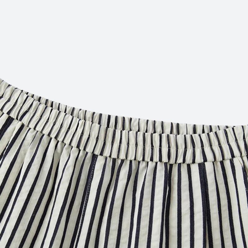 Pantalon Large Gris à Rayures Femme