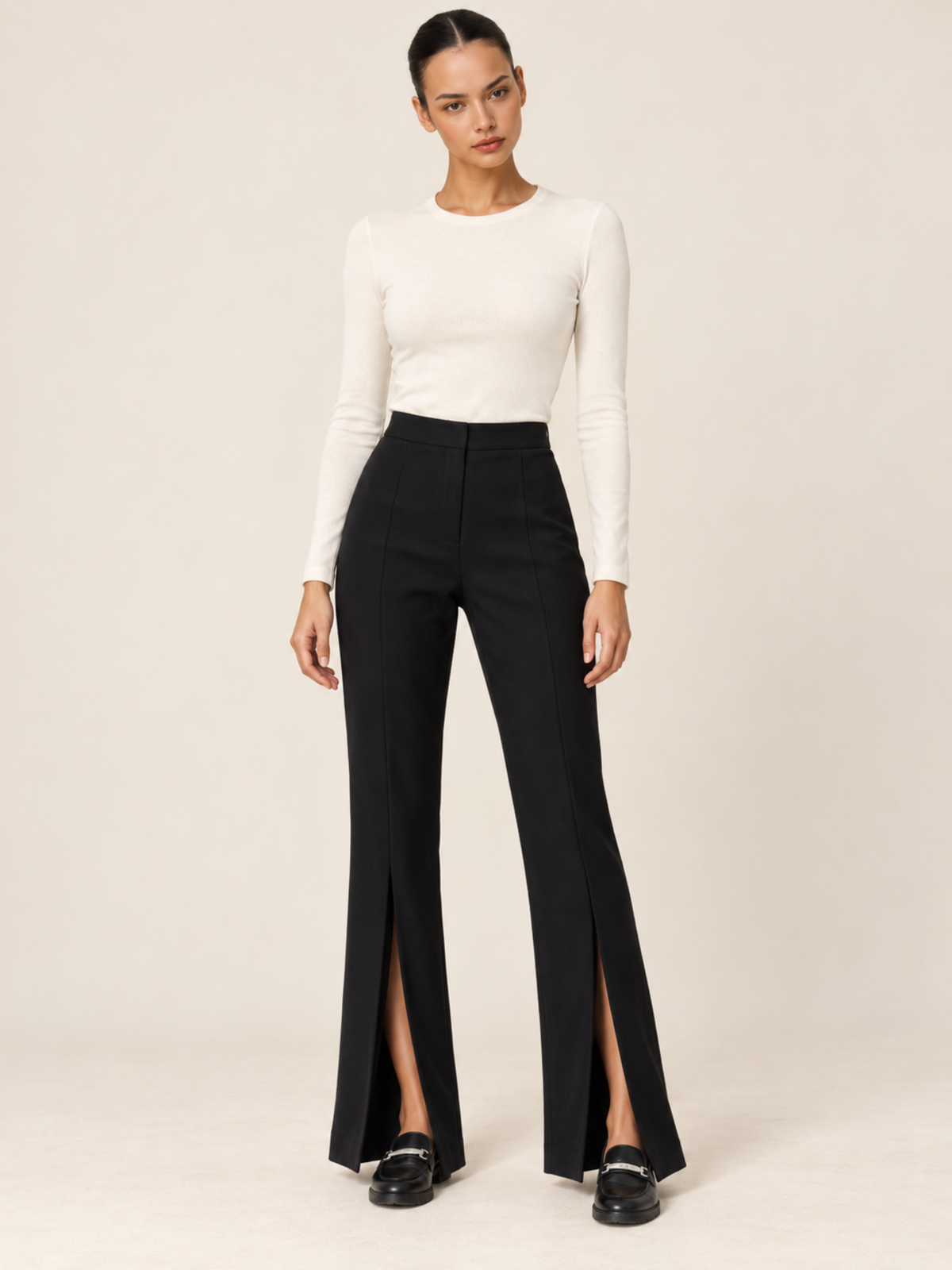 Pantalon Large Noir Fendu Femme