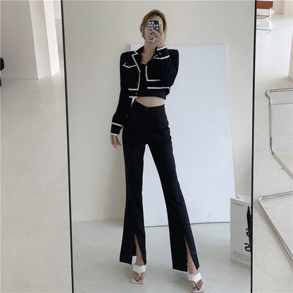 Pantalon Large Noir Fendu Femme