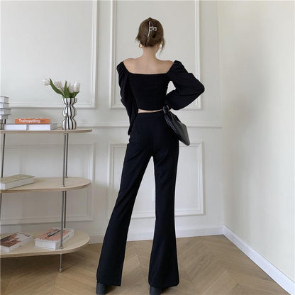 Pantalon Large Noir Fendu Femme