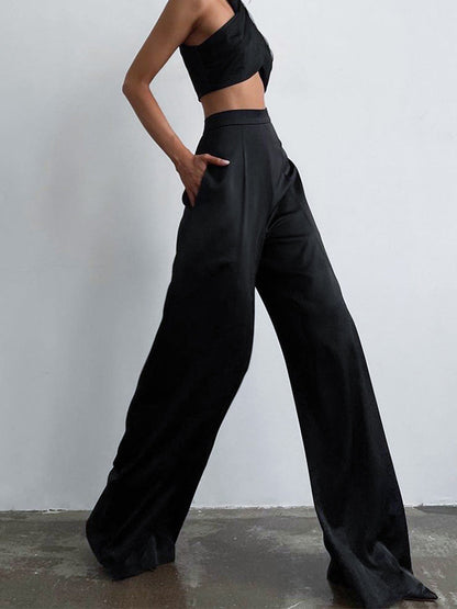 Pantalon Large en Satin Femme