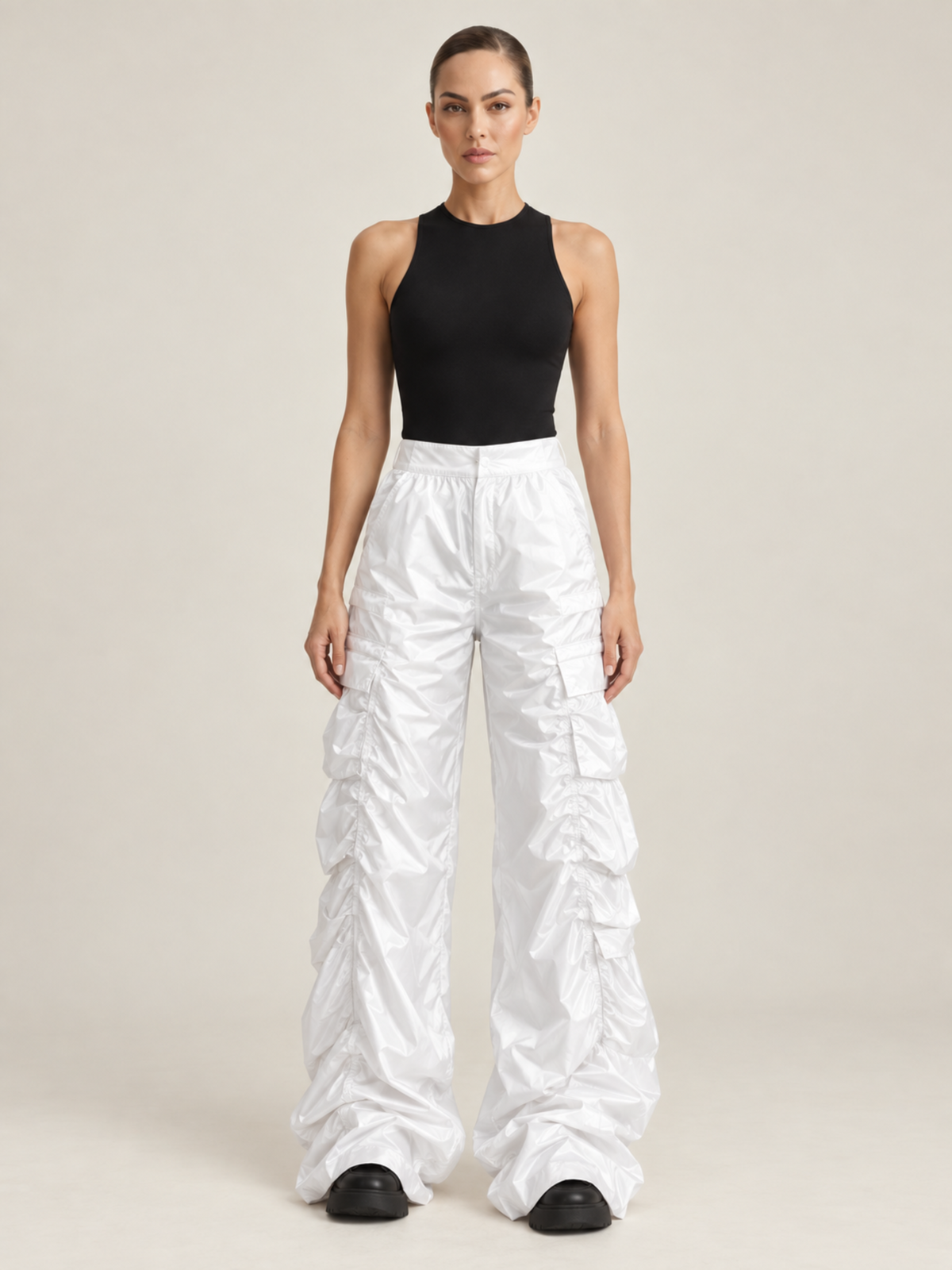 Pantalon Parachute Froncé Femme