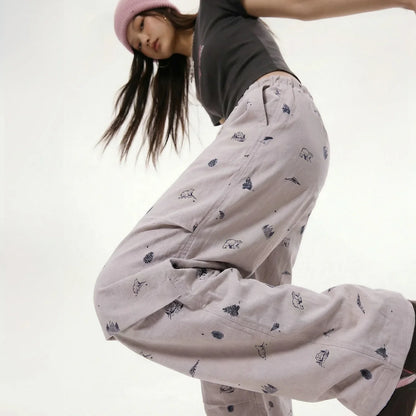 Pantalon Parachute Mauve Imprimé Femme