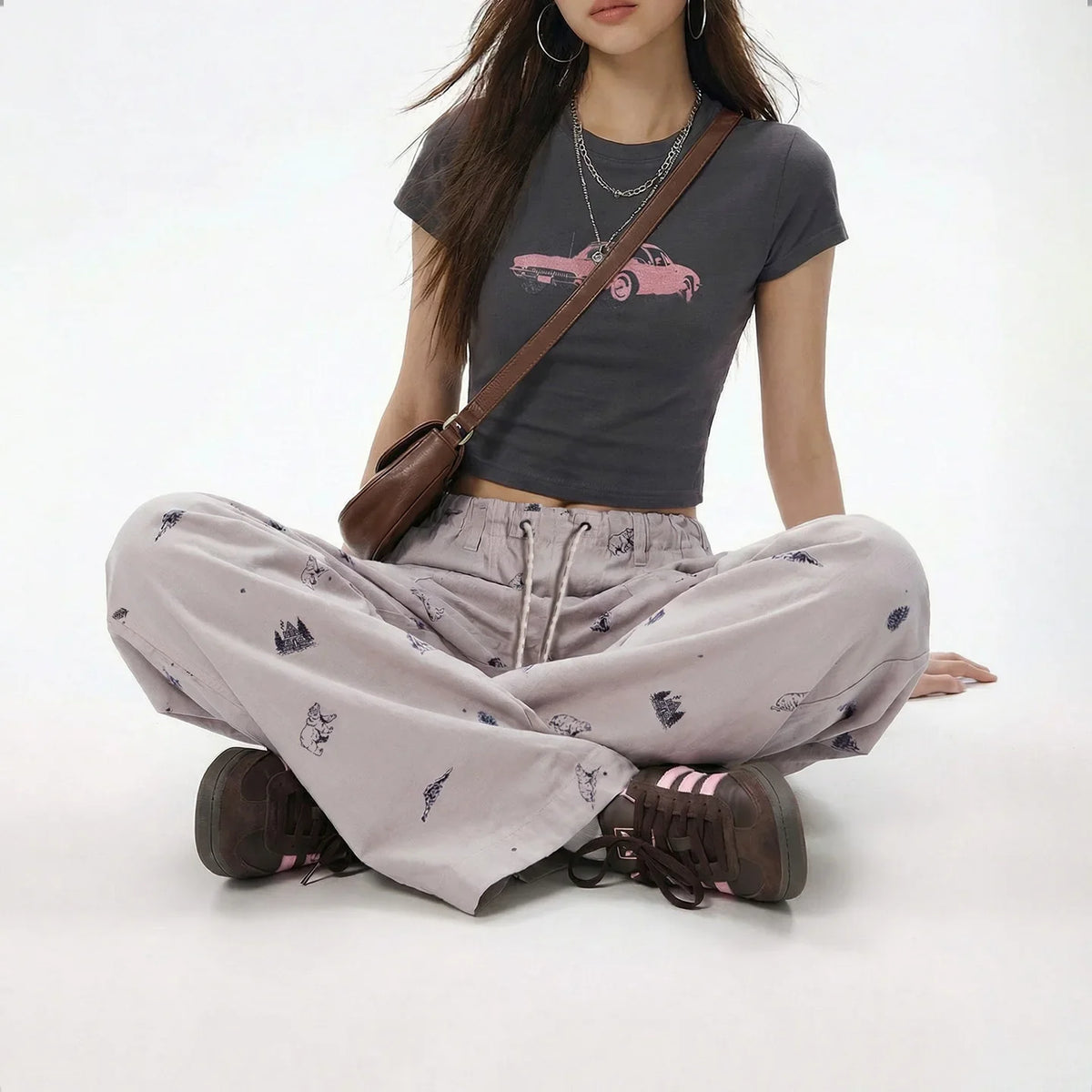Pantalon Parachute Mauve Imprimé Femme