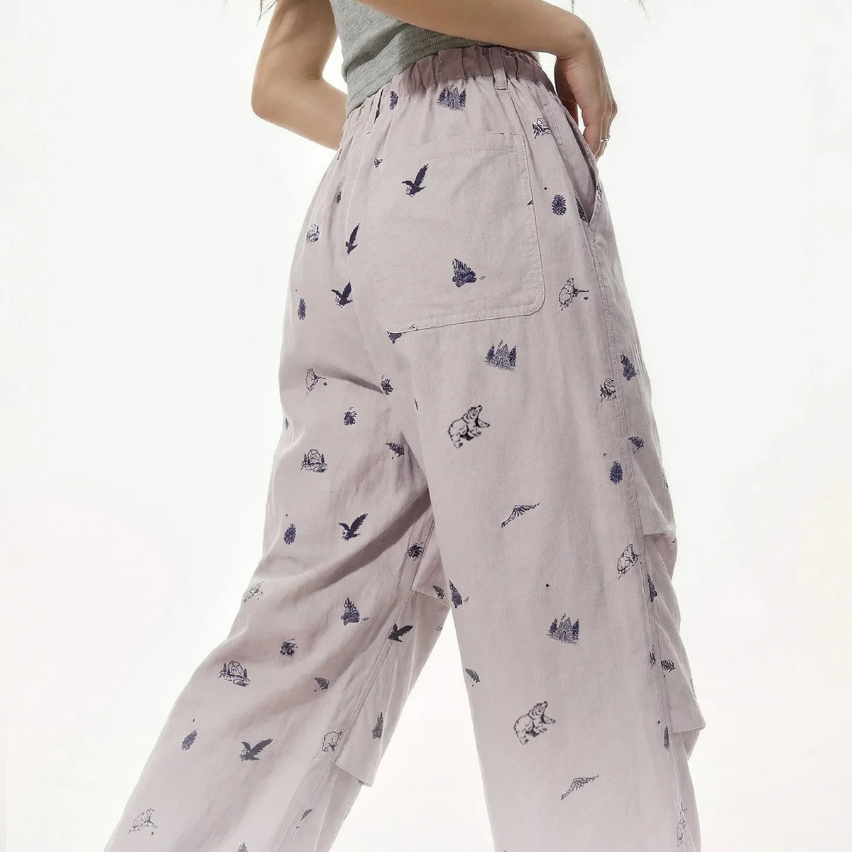 Pantalon Parachute Mauve Imprimé Femme