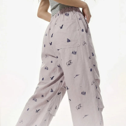 Pantalon Parachute Mauve Imprimé Femme