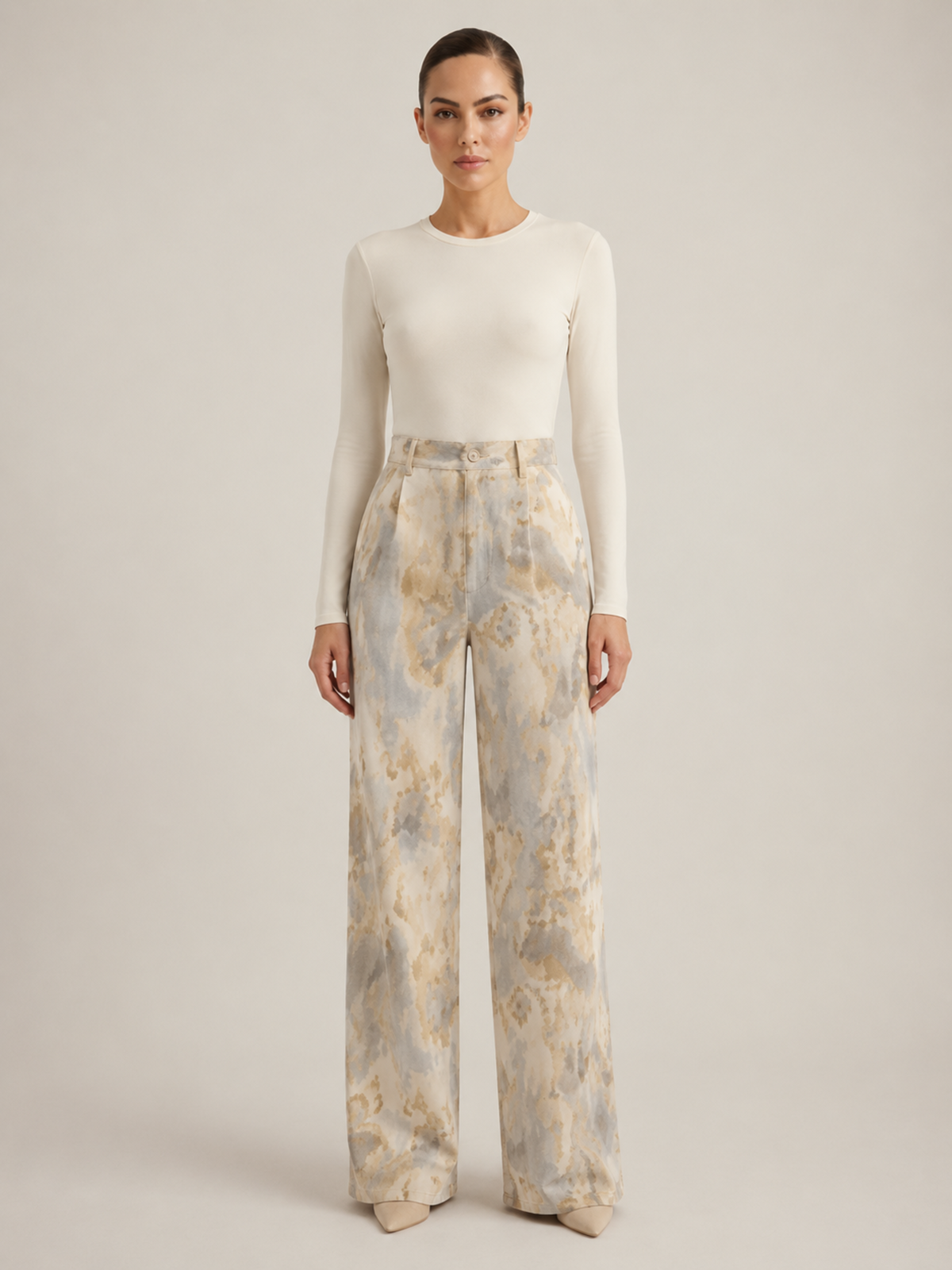 Pantalon Satin Imprimé Marbré Femme