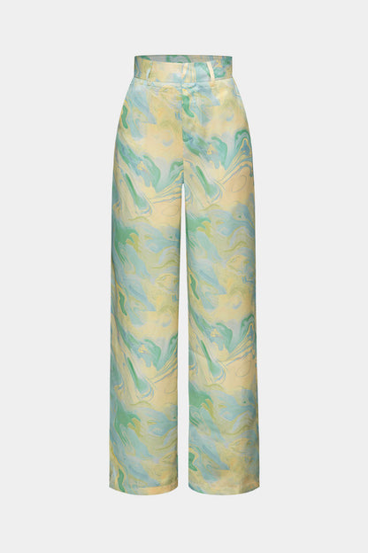 Pantalon Satin Imprimé Marbré Femme