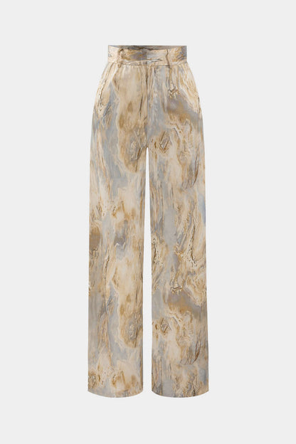 Pantalon Satin Imprimé Marbré Femme