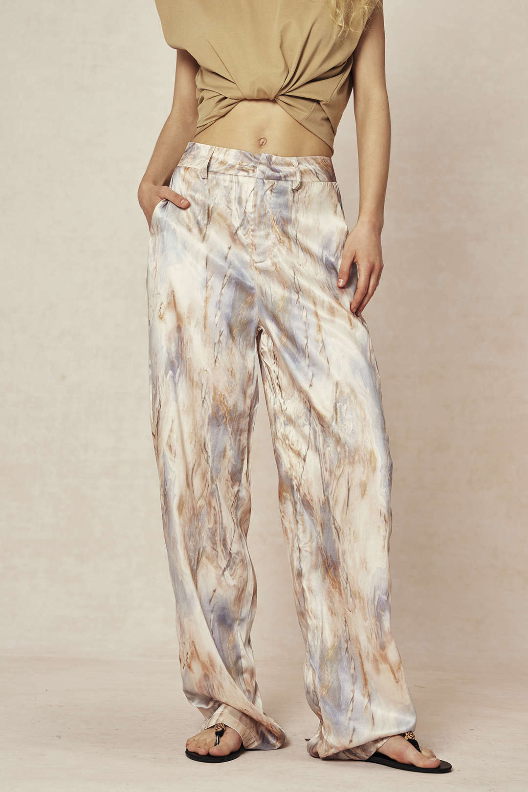 Pantalon Satin Imprimé Marbré Femme
