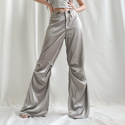 Pantalon Satin Taille Haute Femme