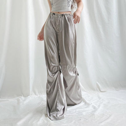 Pantalon Satin Taille Haute Femme