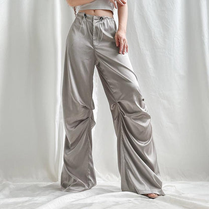 Pantalon Satin Taille Haute Femme
