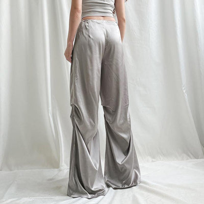Pantalon Satin Taille Haute Femme