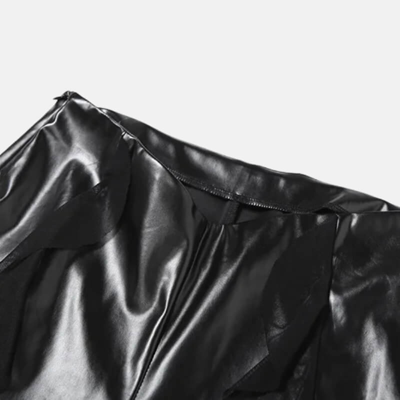 Pantalon Simili Cuir à Volants Femme