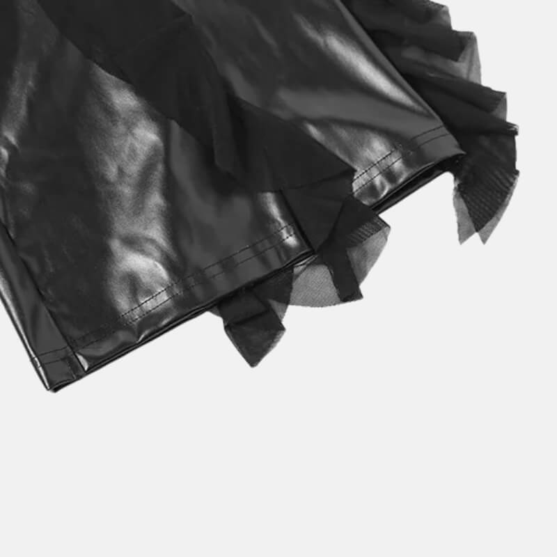 Pantalon Simili Cuir à Volants Femme