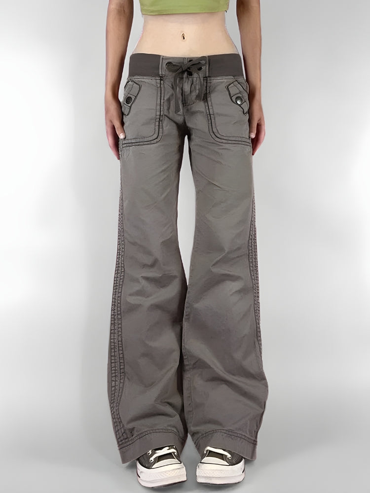 Pantalon Taille Basse avec Cordon Femme